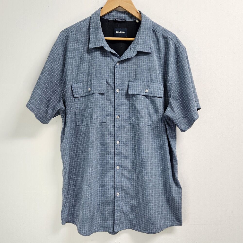 prAna Garvan Shirt Adult Mens Extra Large Blue UV Protection Hiking Casual Top